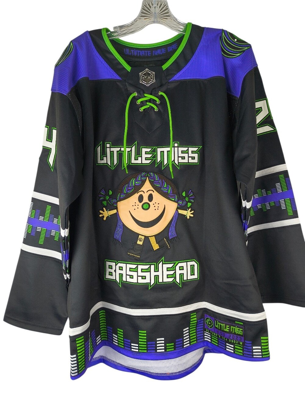 Elev808 Hockey Jersey Unisex M Black Blue Little Miss Basshead EDM Festival